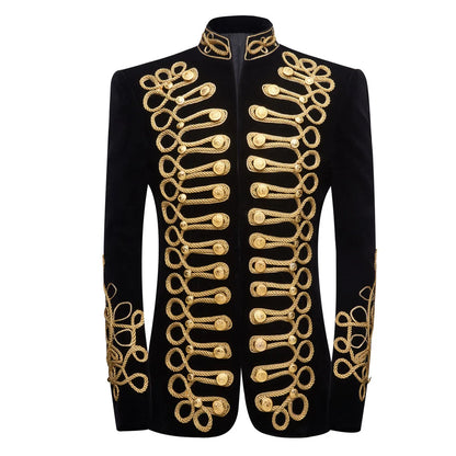 European and American Size Rope Button Three-dimensional Men's Ball Performance Court Dress Noble Retro Velvet Suit Blazer