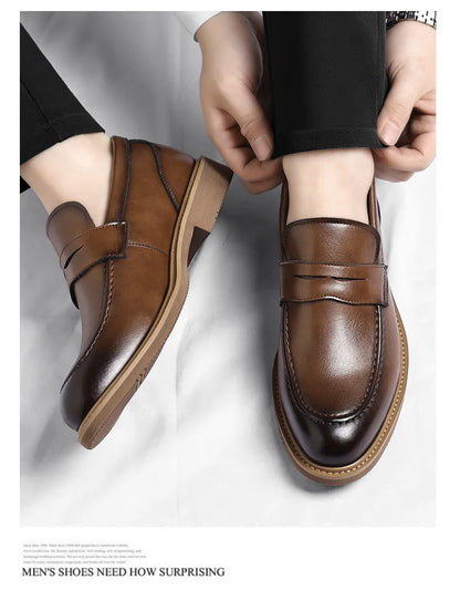 British Style Business Casual Shoes for Man Spring Autumn New Designer Leather Shoes Male Solid Color Men's Dress Elegant Shoe