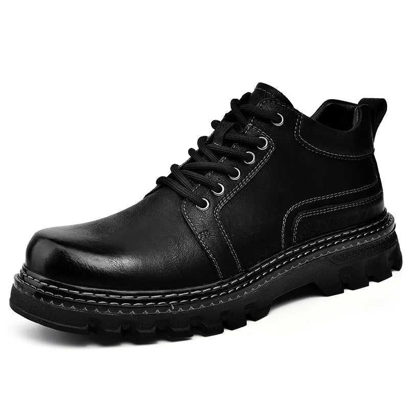 Genuine Leather Men Boots Cow Leather Upper Durable Sole Lace up Autumn Winter Boots Fur Daily Leisure Outdoor Shoes For Man New