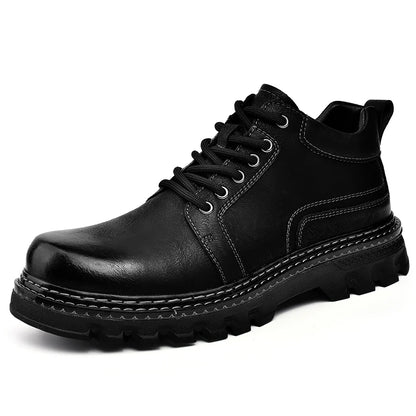 Genuine Leather Men Boots Cow Leather Upper Durable Sole Lace up Autumn Winter Boots Fur Daily Leisure Outdoor Shoes For Man New