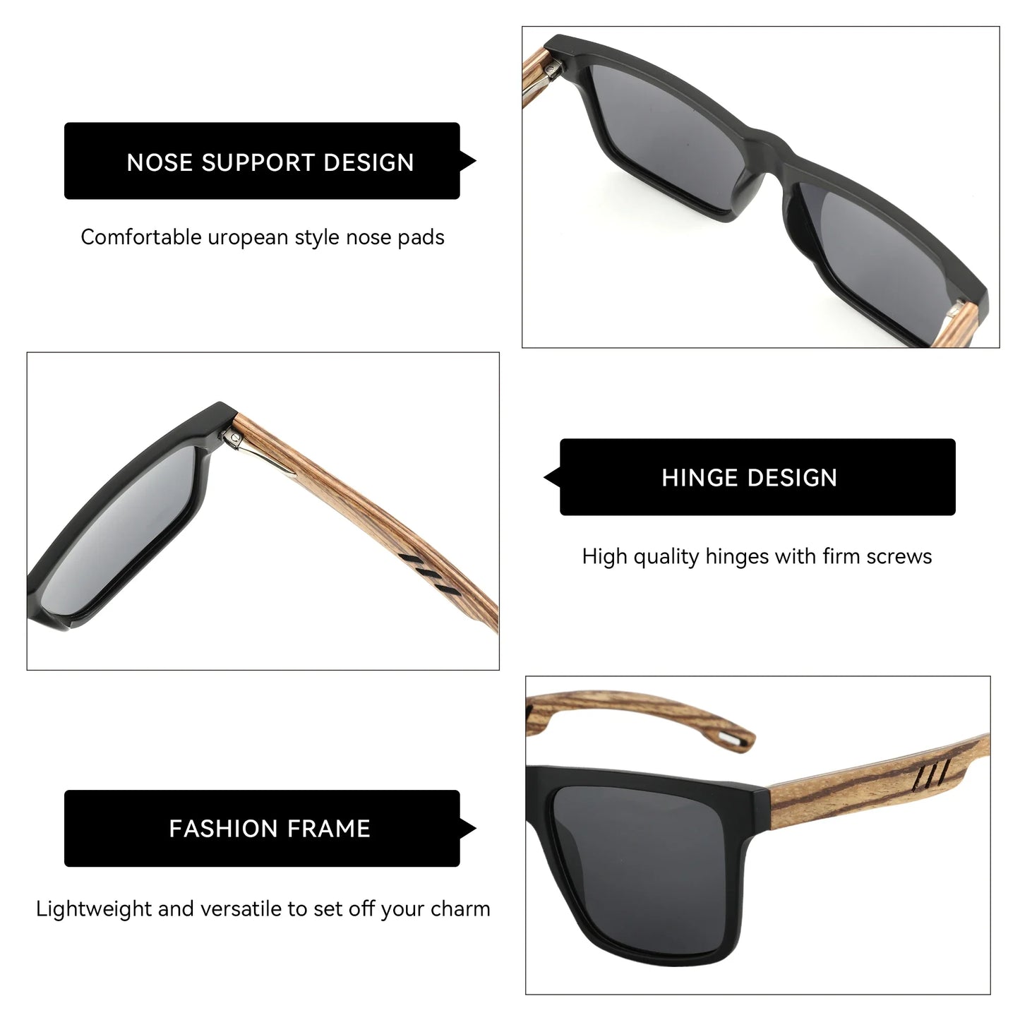 Walnut Wood Sunglasses with Dark Polarized Lenses for Men and Women | UVA/UVB Ray Protection