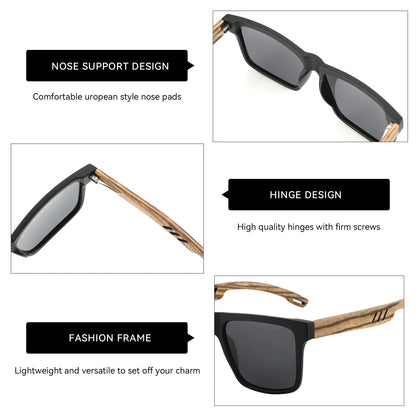 Walnut Wood Sunglasses with Dark Polarized Lenses for Men and Women | UVA/UVB Ray Protection