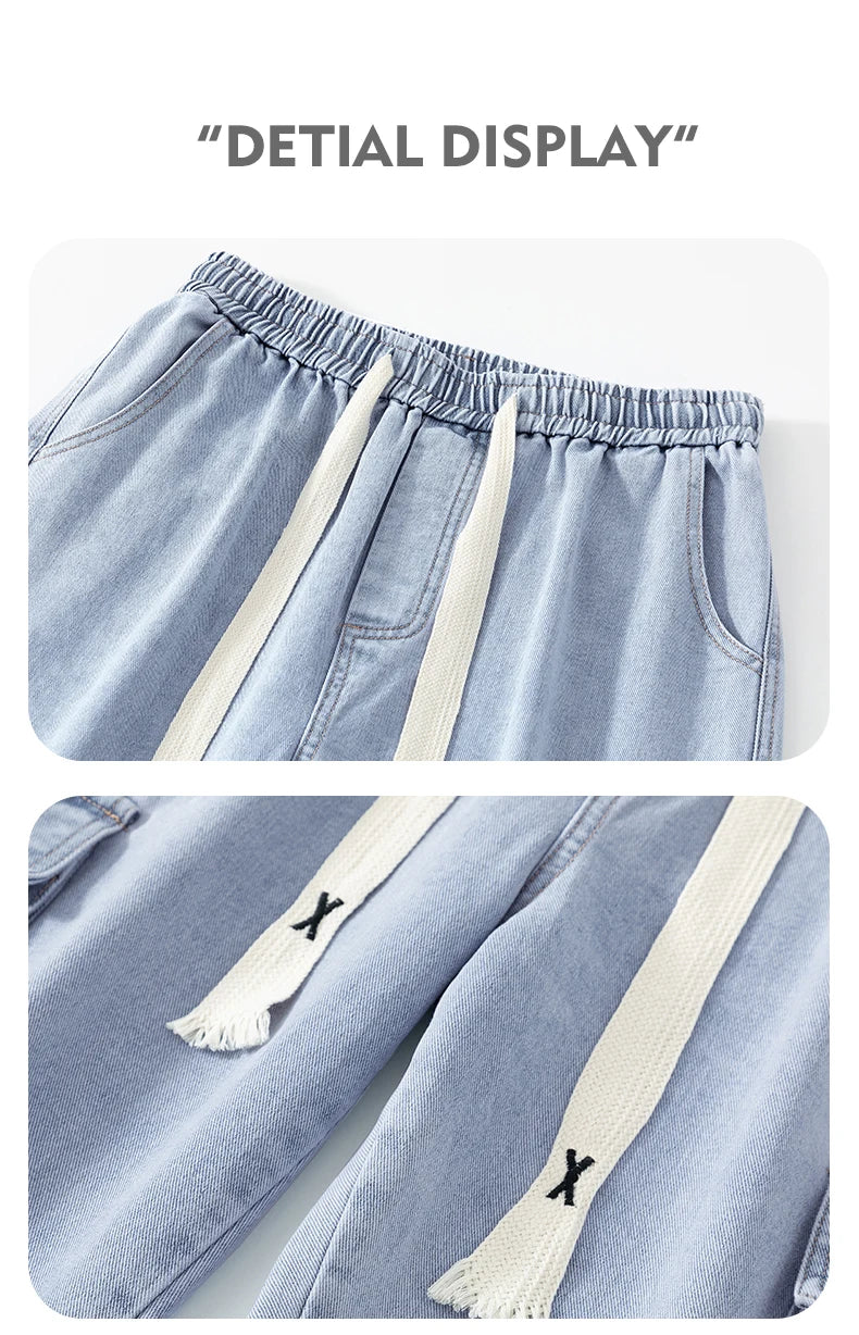 2024 New Men Baggy Cargo Jeans Fashion Streetwear Vintage Wide Leg Pants American Streetwear Y2K Big Pocket Youth Overalls