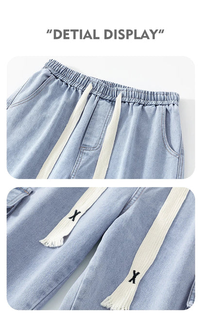 2024 New Men Baggy Cargo Jeans Fashion Streetwear Vintage Wide Leg Pants American Streetwear Y2K Big Pocket Youth Overalls