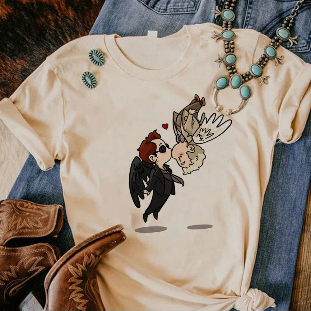 Good Omens t-shirts women manga graphic harajuku top girl funny graphic y2k clothes