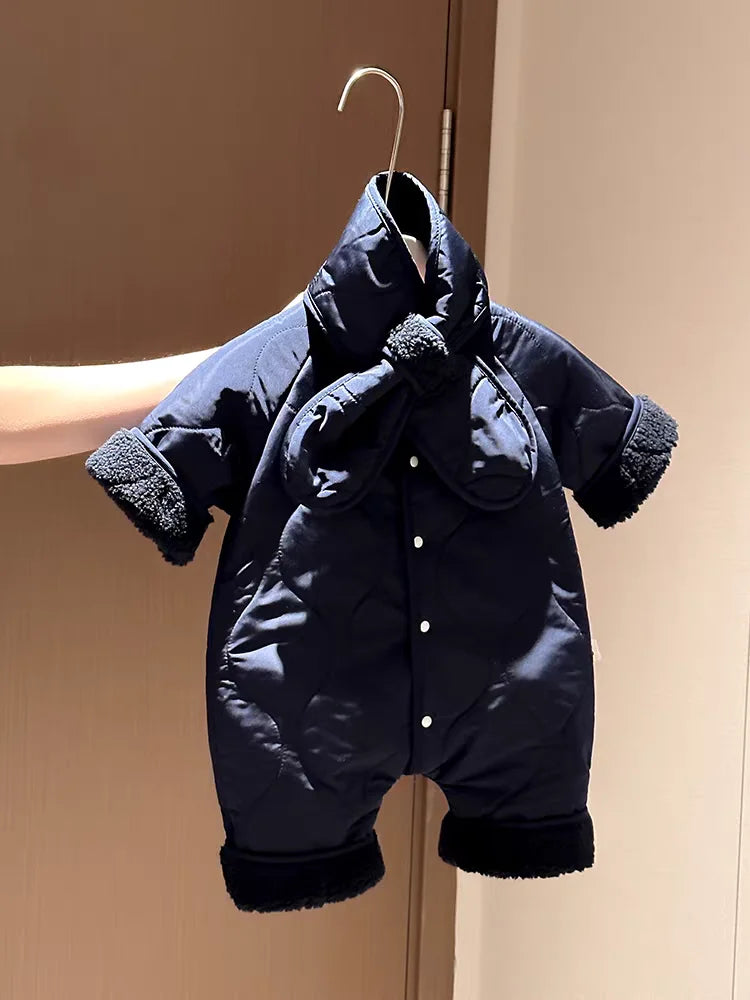 HY22431 Autumn and winter baby retro fashion plush thickened warm crawling suit jumpsuit baby autumn and winter outdoor clothes