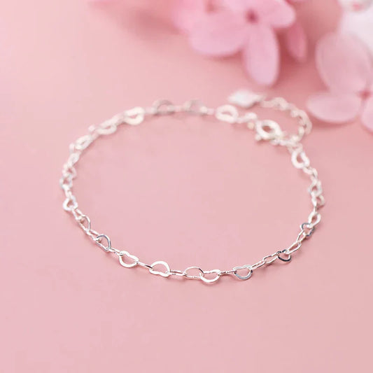 Bracelet cœurs simple authentique en argent sterling 925 pour femme, cadeau mode, bracelet chaîne ajustable, bijoux fins