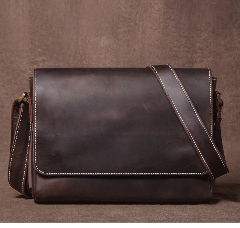 Men's High Quality Genuine Leather Shoulder Bag Vintage Flap Crazy Horse Cowhide Messenger Bag Daily Casual Crossbody Bags