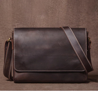 Men's High Quality Genuine Leather Shoulder Bag Vintage Flap Crazy Horse Cowhide Messenger Bag Daily Casual Crossbody Bags