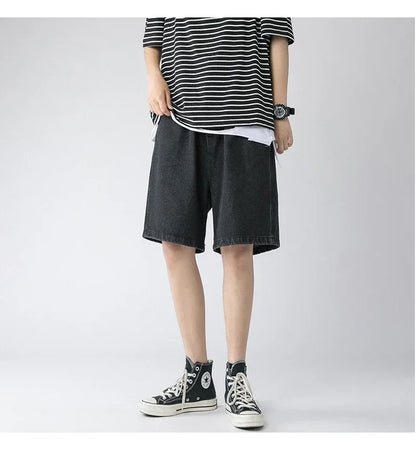 Wide Baggy Denim Shorts Men Summer Thin Solid Color Casual Loose Knee-length Pants Male Jeans Shorts Streetwear