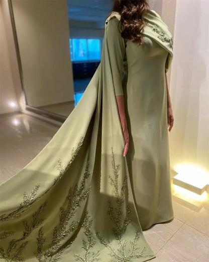 Customized  High Quality Boat Neck Sheath Stole Appliques Party Dress Floor Length Formal Evening Gowns Выпускные платья 이브닝드레스