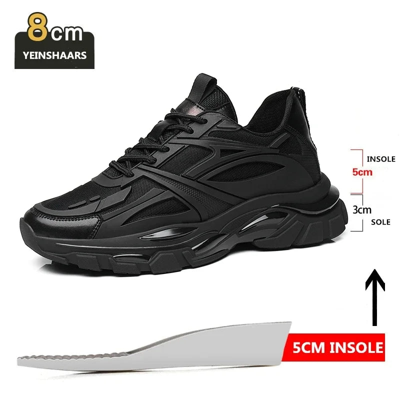Four Seasons Thick and height-increasing sports shoes, men's genuine leather mesh casual men's shoes, trendy shoes