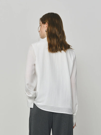 Autumn Elegant Blouse 2025 Asymmetric Flounce Shirt V-Neck Korean Style Chic Design Office Lady Women's Casual Shirt