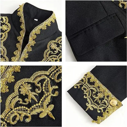 Boys Golden Flower Jacket Pants Tie 3PS Drama Dress Kids Prince Charming Cosplay Costume Children Performance Photograph Suit