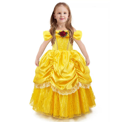 Girl Belle Dress Beauty Cosplay Costume Princess Deluxe Applique Outfit Children Birthday Party Elegant Gown Fairy Disguise Sets