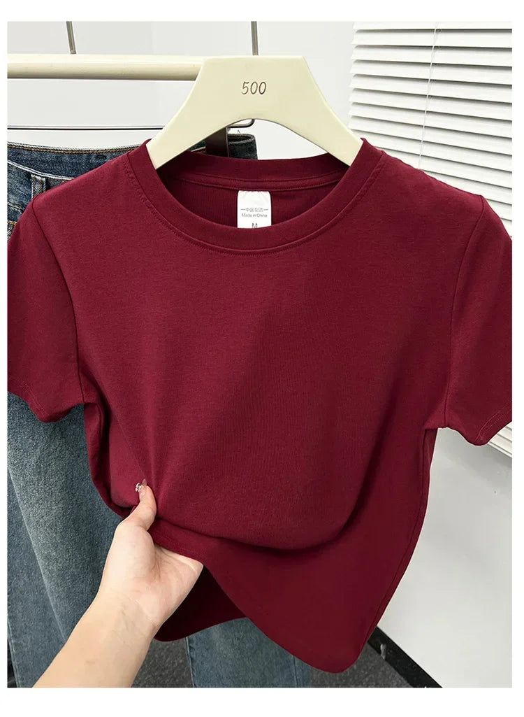 2026 Summer New High Quality Casual Plus Size T Shirt Sexy Short Sleeved Sleeves Fashion Trend Solid Women Clothing Y2k Tops