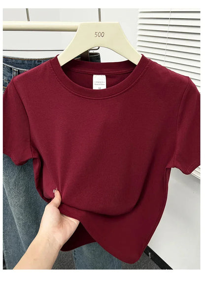 2026 Summer New High Quality Casual Plus Size T Shirt Sexy Short Sleeved Sleeves Fashion Trend Solid Women Clothing Y2k Tops