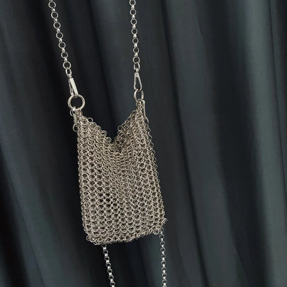 Metallic Hauberk Shoulder Bag Woven Ring Tote Chain Mail Designer Purses and Handbags Handmade Hollow Crossbody Bags for Women