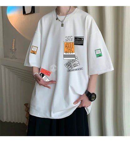 Men's Cotton T-shirts White Mens Oversized T Shirt Summer Casual Wear Letter Print Tee Shirts Fashion for Men 5XL Male Clothes