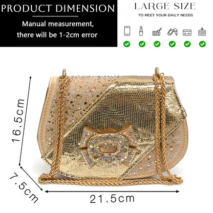 2026 Elegant Gold High Heel Shoe and Rhinestone-Accented Matching Bag Set - Stylish Peep Toe Design Perfect for Parties