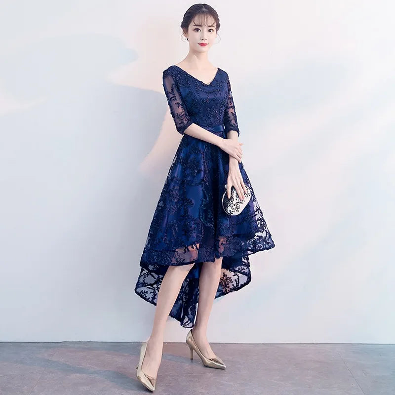 New 2026 Navy Blue Color V-Neck Formal Bridesmaid Dresses Half Sleeves Women Elegant Bride Gown Customized