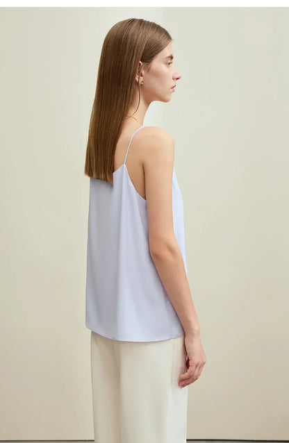 Minimalism Camis For Women 2025 Autumn New Commuter Straight Solid Halter Chiffon Female Comfortable Casual Tanks 12411011