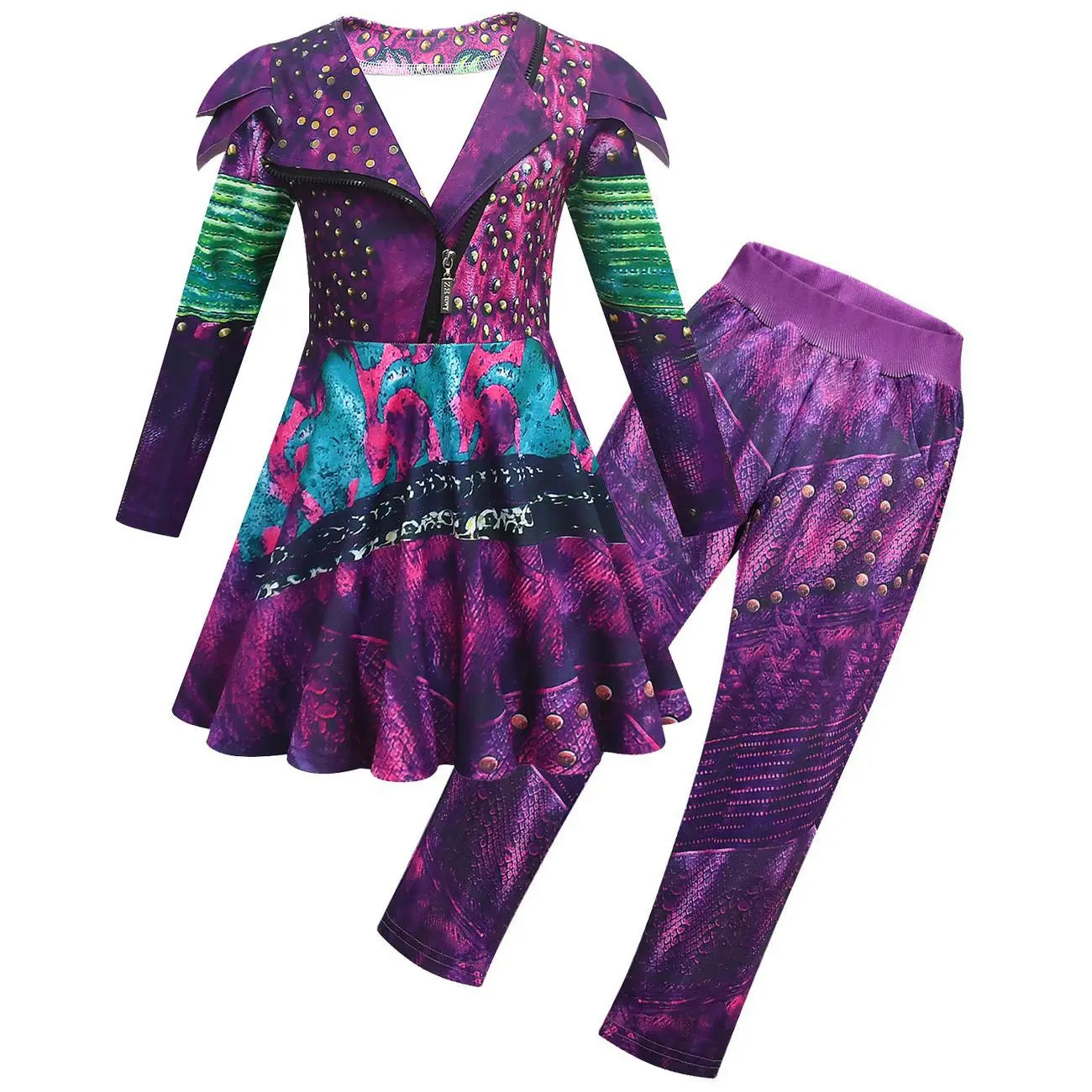 Girls Evie Mal Cosplay Costume D-Descendants 3 Kids Christmas Halloween Clothing Uniform + Wig Sets Children Party Birthday Gift