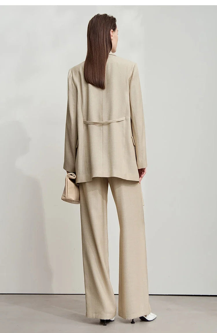 Office Lady Solid Blazers 2025 Autumn New Long Sleeves Loose Coat Notched Business Jacket Belt Women's Clothing 12543025