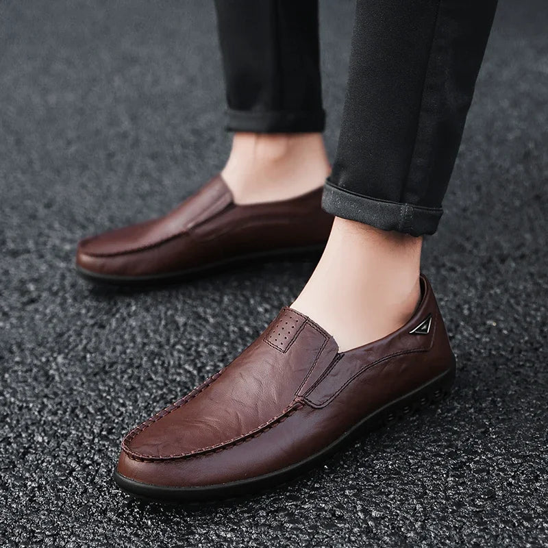Genuine Leather Men Casual Shoes Luxury Brand Mens Loafers Moccasins Breathable Slip on Black Driving Shoes Plus Size 37-47