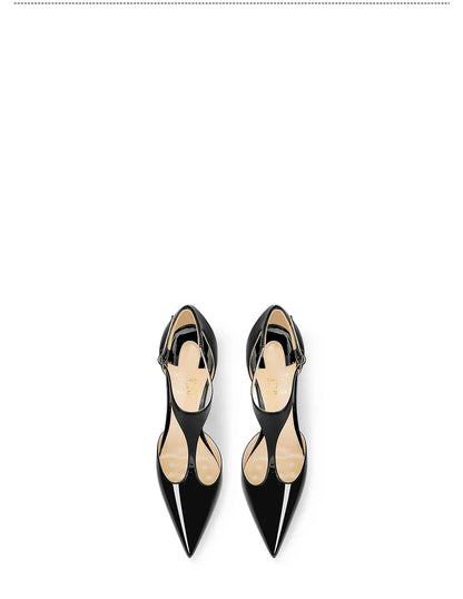 Black patent leather T-belt bag with nightclub sexy 12cm ultra-fine heel pointed party European and American high-heeled sandals