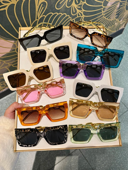 12Pcs Extra Large Square Frame Glasses Metal Hinge Popular Fashionable Multi-Color Classic Color Combination Glasses Set