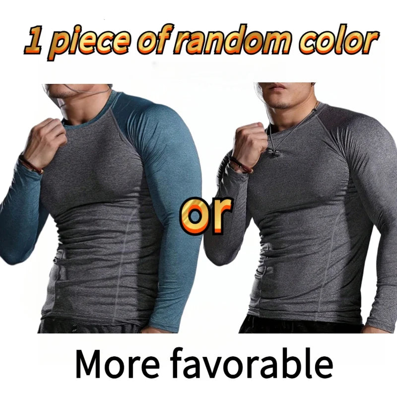 Men's fitness long sleeved T-shirt, men's quick drying football basketball tight top, high elasticity cycling compression traini
