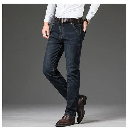 Plus Size 42 44 46 Spring Autumn Men's Fashion Casual Jeans Black Blue Classic Business Straight Elasticity Brand Denim Trousers