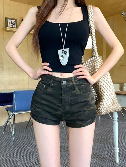 Camouflage Denim Shorts for Women Ultra-Short High-Waisted Slimming Short Jeans Female Y2K Streetwear Sexy Tights Hot Shorts