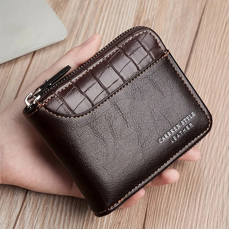 Portefeuille en cuir pour hommes, portefeuille de luxe pour hommes, porte-cartes zippé avec poche à monnaie, portefeuilles RFID, cadeaux pour hommes, sac d'argent