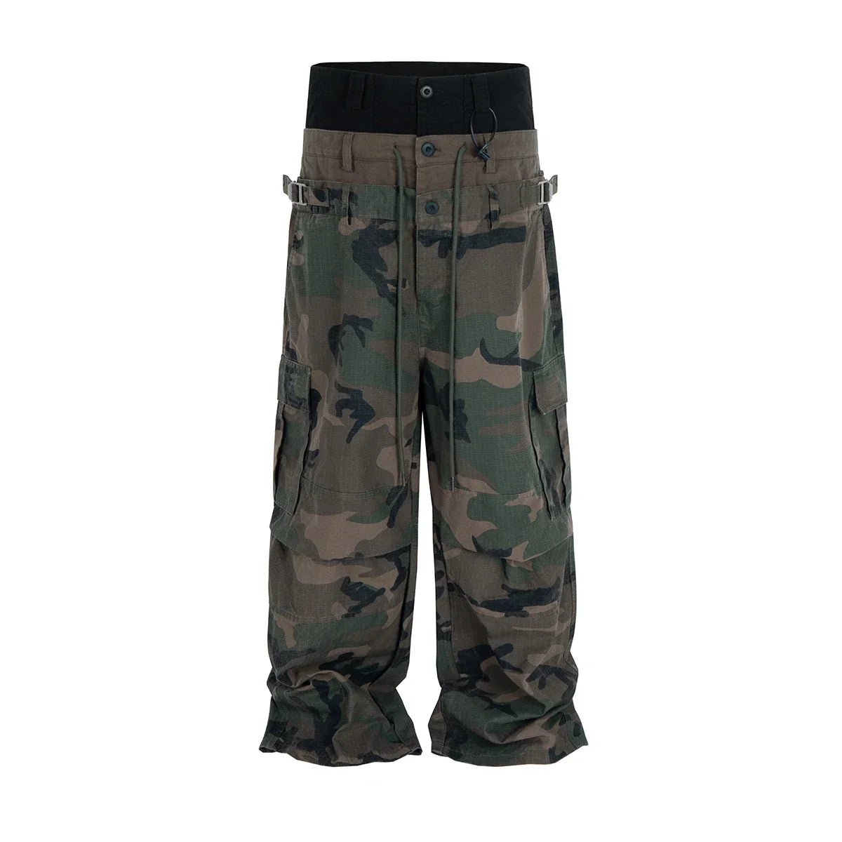 Three Waisted Camouflage Cargo Pants for Men Streetwear Patchwork Baggy Jeans Wide Leg Casual Loose Denim Trousers Oversized