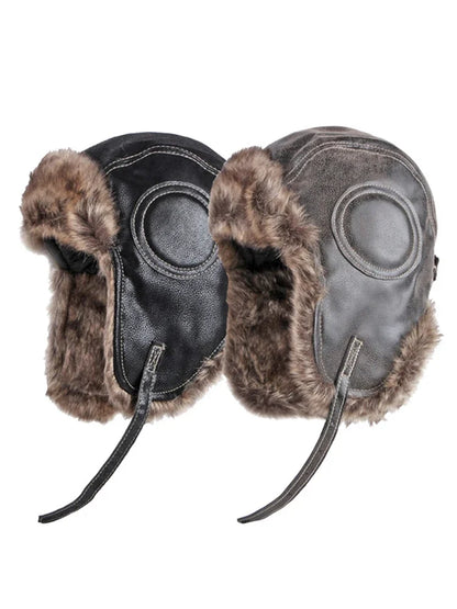 Winter Ushanka Hat Men Women's Pilot Aviator Trapper Hat Faux Fur Leather Snow Cap with Ear Flaps Pilot Winter Trapper Hat