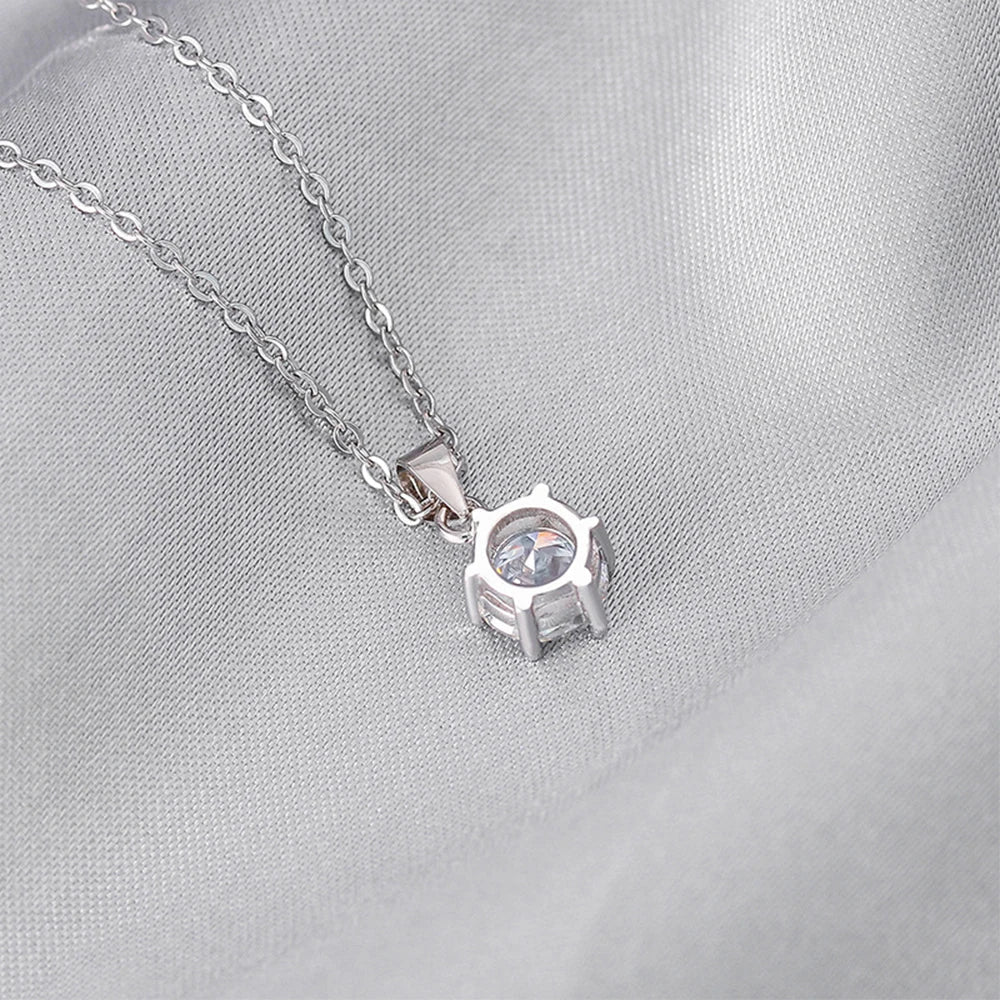 0.5-10CT Real Moissanite Pendant Necklace For Women D Color Round Diamond Necklace 925 Sterling Silver Classic Bride Jewelry