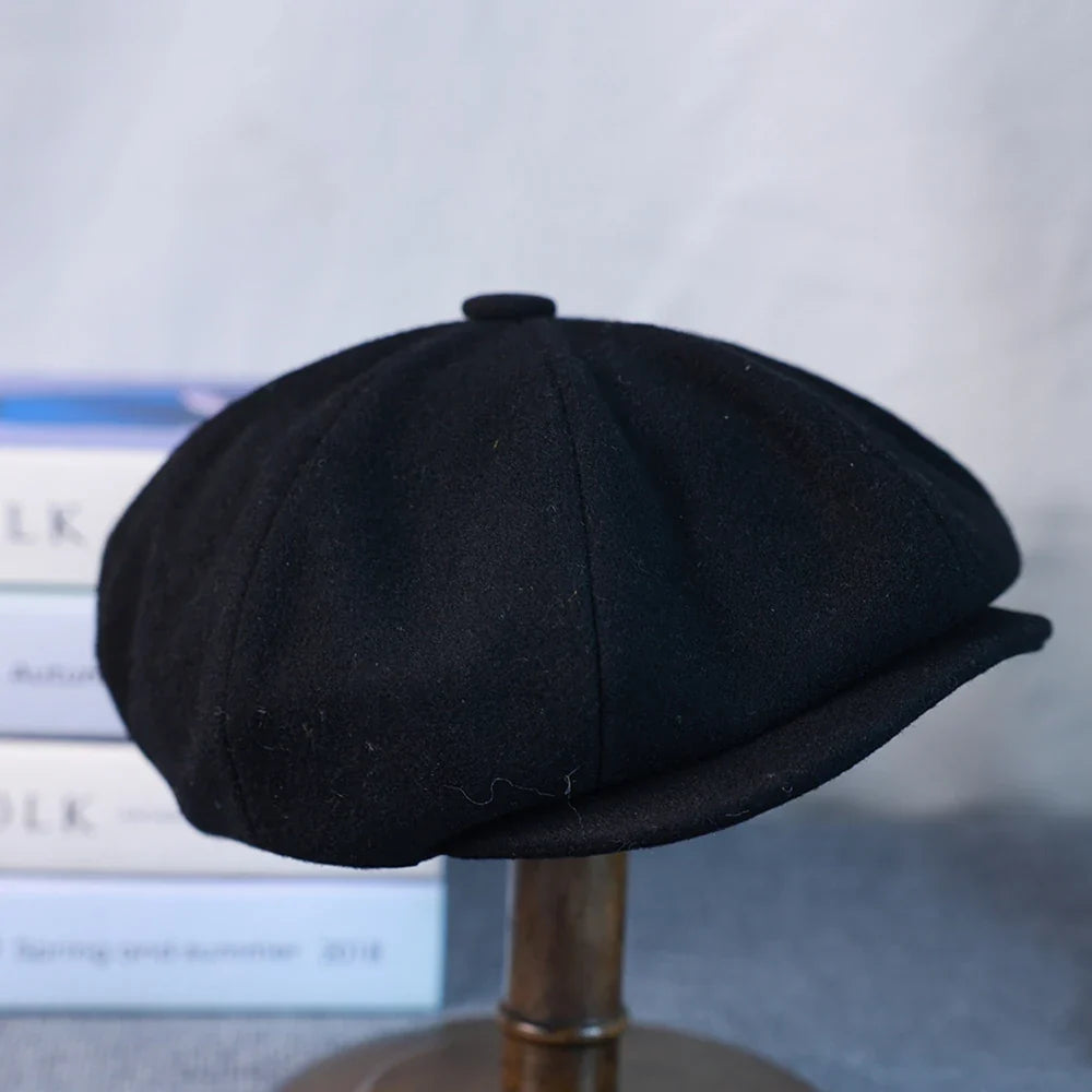 New Wool Newsboy Cap Black Khaki Men Women British Gatsby Retro Hat Driver Flat Cap for Male Vintage Beret for Men 009