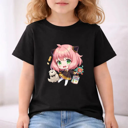 Anime Spy X Family Children T-Shirt+Bottom Wear Age 3-12 Girls Pink Set Black 2pcs Kids Set Print Summer Cool T-Shirt