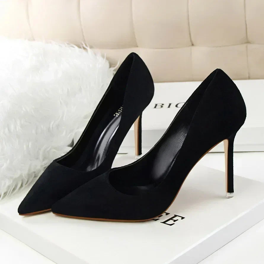 Women 9cm High Heels Daily Party Colorful Suede Pumps Female Scarpins Stiletto Evening Banquet Red Yellow Shoes Plus Size 34-43