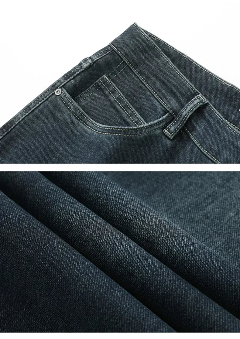 2025 New Autumn and Winter Men's Jeans Loose Comfortable Straight Business Casual Versatile Wide-leg Business Trousers