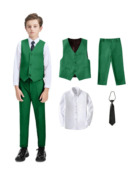 Boys Suit 4-piece Vest Pants Shirt Tie Random Casual Fashion Outdoor Activities Competition Family Party Birthday Gift