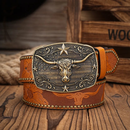 A Casual, Individual and Retro Belt, Western-Style Clothing Accessory, Metal Buckle, PU Belt, Suitable for Both Men and Women