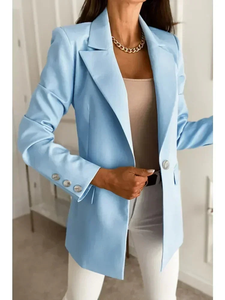 Women's S-2XL Plus Size New Style Temperament Long Sleeve Slim Fit Single Button Solid Coat Small Suit