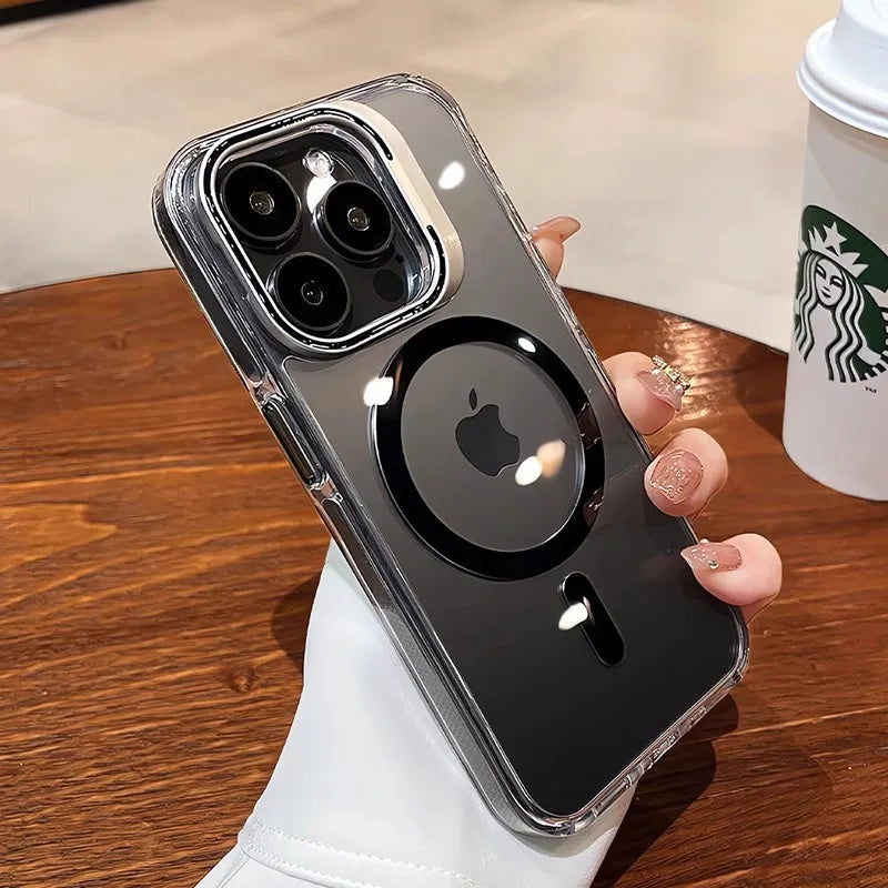 Luxury Lens Holder Shockproof Magnetic Case For iPhone 16 15 14 Plus 13 12 17 Pro Max 17Air 16e Magsafe Fashion Clear Cover