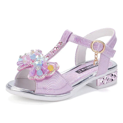 Girls Dance Shoes Non-slip Soft Sole Kids Princess Shoes T-strap Open Toes 2025 Summer New Children Sandals Sweet Bows Non-slip
