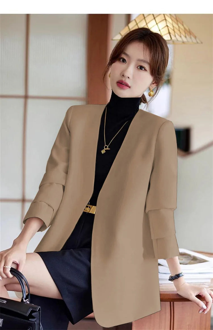Fashionable Versatile Spring Autumn Women's Blazer Jacket Korean Style Street Style Long Sleeve Suit Coat Pure Color Commute...