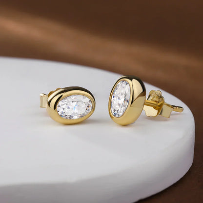 0.5carat Bezel Set Oval Cut Moissanite Stud Earrings for Women S925 Silver Jewelry Lab Grown Diamond Ear Studs with Certificate