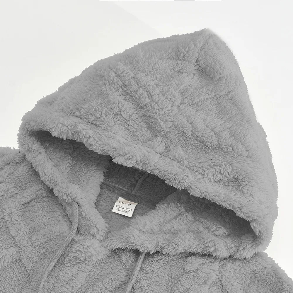 Autumn and winter leisure men's high street jacquard double-sided velvet hooded sports trend pullover sweater jacket